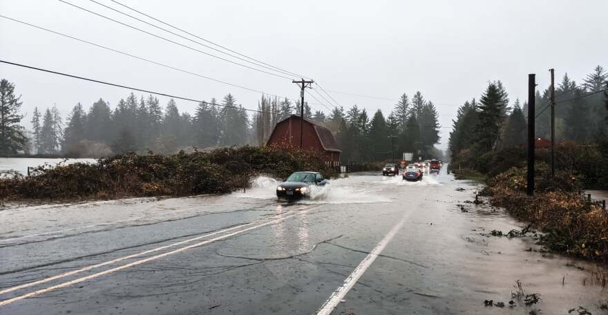 Floodwaters covered Highway 18 near Otis, but as of early afternoon, the road remained open to traffic.