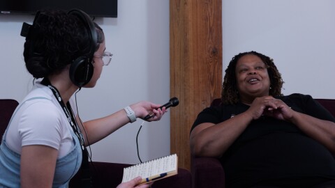 Youth media Producer Dianeliz interviewing chef Sonya Yelder