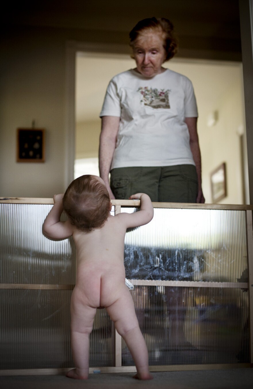 Nathan, 11 months, and his grandmother Patricia Peltier.