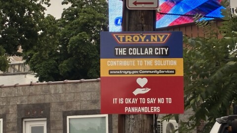 The sign on Hoosick and 8th street on July 14, 2026, after being relocated from Hoosick st and Route 7. 