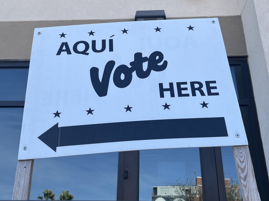 Voting direction sign outside the Bexar County Elections Department