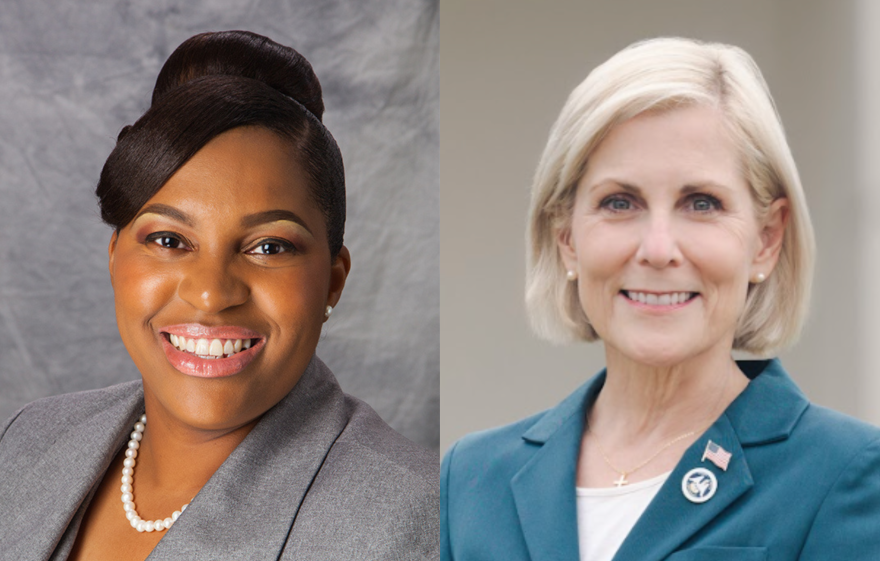 Secretary of State candidates Gwen Collins-Greenup, a Democrat (left) and Nancy Landry, a Republican.