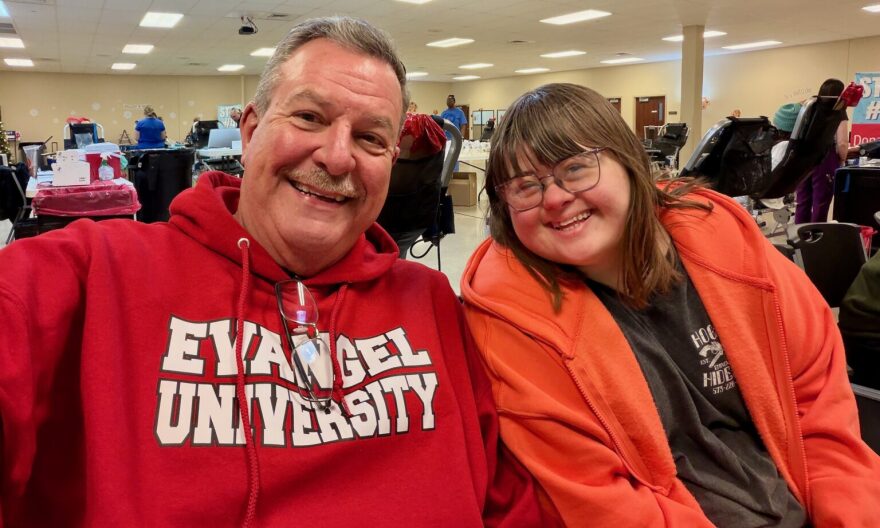 Doug and Shelby Twigger, of Rogersville, prepare to donate blood earlier this year (photo submitted by Doug Twigger).