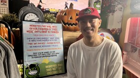 Tee Tran, owner of Monster Pho, stands inside.