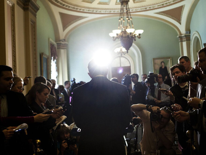 Senate Majority Leader Sen. Harry Reid (D-NV) speaks with reporters on Capitol Hill Tuesday.