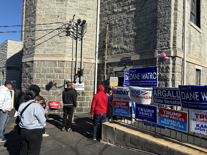 Voters line up to vote at Our Lady of Grace Church in Hazleton on Nov. 5. They had three main concerns: abortion, the economy, and immigration policies.