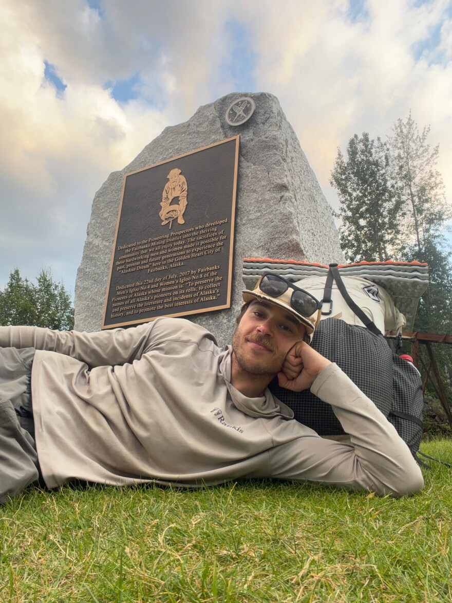 Bradford Bartels in Fairbanks on Aug. 6, 2026, at the end of the 500-mile Alaska Long Trail.
