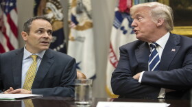 President Donald Trump and Kentucky Gov. Matt Bevin talk during a roundtable in the Roosevelt Room on Jan. 11, 2018.