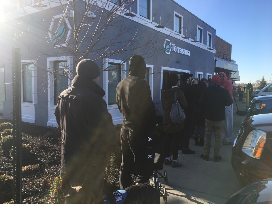 Patients line up at Columbus area dispensary [Jo Ingles]