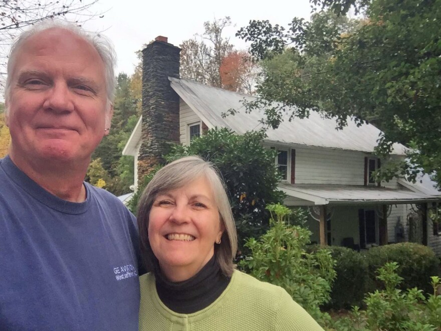 Mark Perezl, and wife Leila Spriggs, on their five-acre farm in Ashe County, N.C.