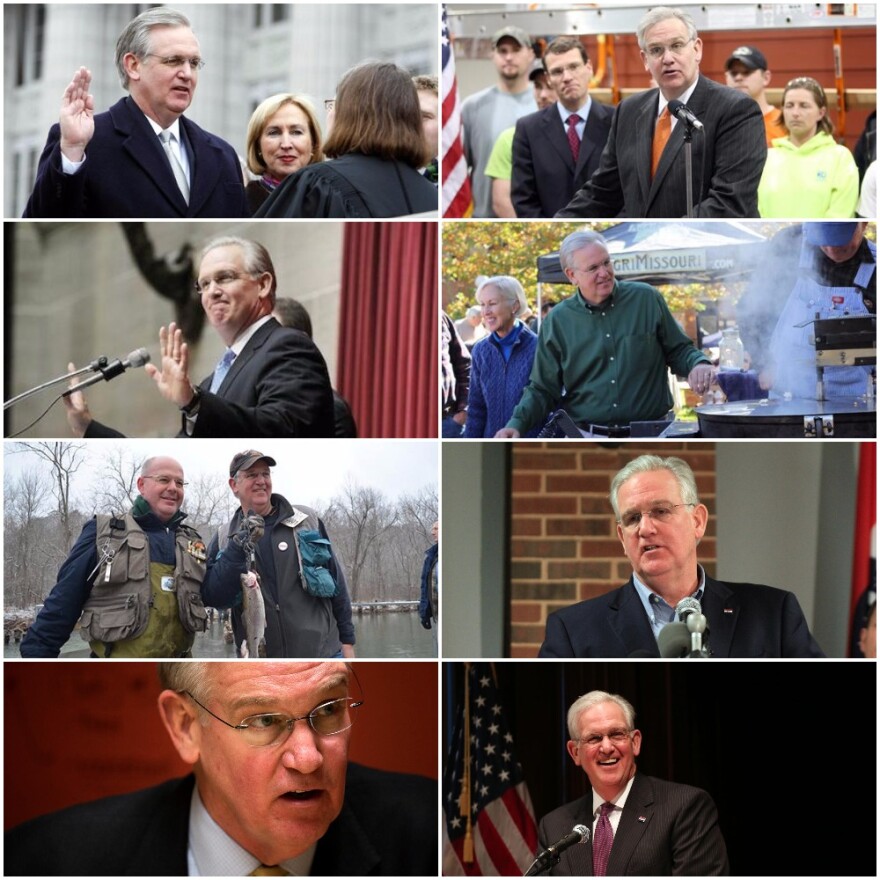 This collage includes pictures of Missouri Gov. Jay Nixon from every year of his tenure. 