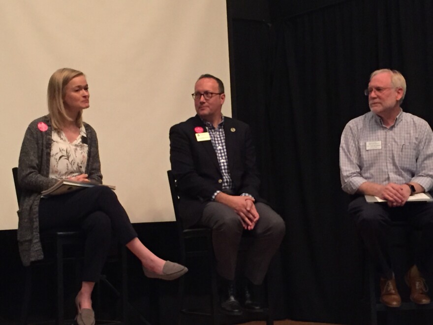Tim Brimmer (right) takes part in a panel about dementia and music therapy.