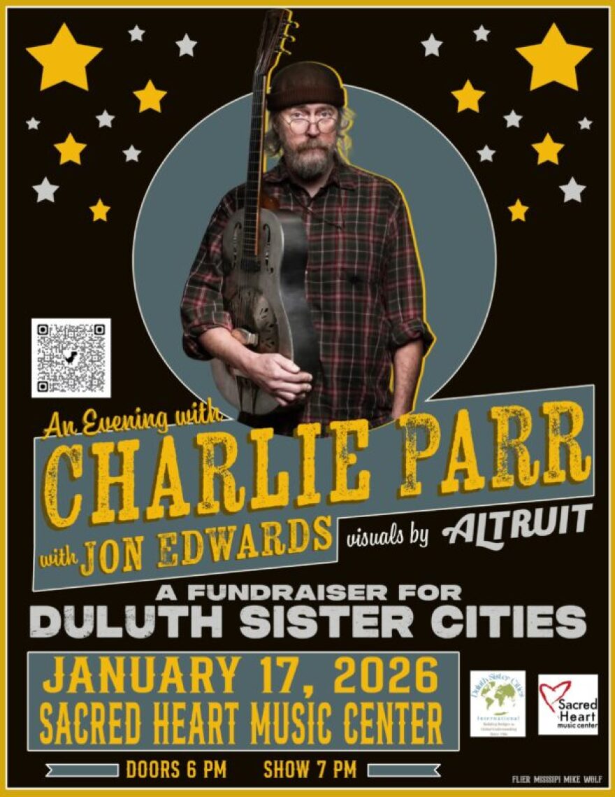 Poster for "An Evening with Charlie Parr with Jon Edwards"; fundraiser for Duluth Sister Cities