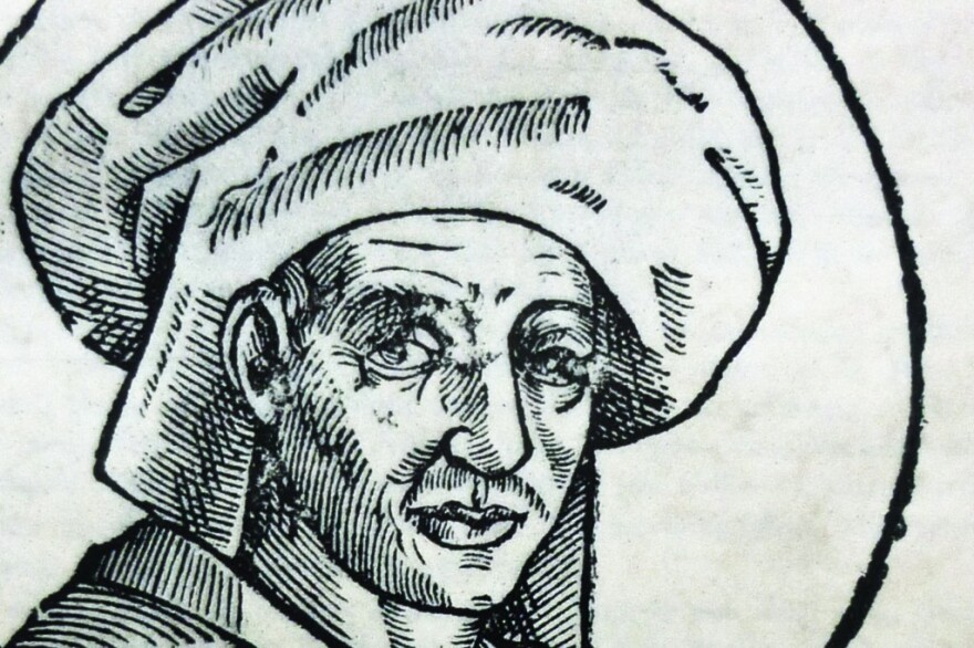 From a woodcut of Josquin des Prez, 1611.