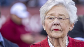 Alabama Governor Kay Ivey visits the sidelines during an NCAA football game between Troy and Arkansas State on Saturday, Oct. 7, 2023, in Troy, Ala. (AP Photo/Vasha Hunt)