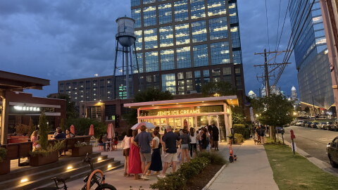 People wait in line at Jeni’s Splendid Ice Creams in Charlotte’s South End neighborhood.