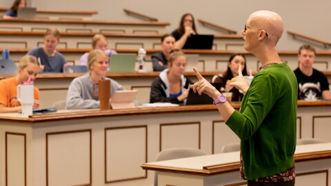 Professor Nichole Jackson lectures about heart disease in front of nursing students at Oklahoma State University.