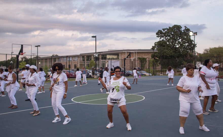 At a Friday night line dancing social event held at Turkey Thicket, dancers showed off their choreographed moves set to hip-hop and R&B music.