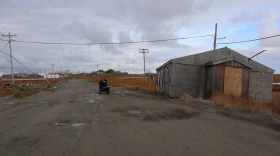 A dirt road in Hooper Bay, Alaska