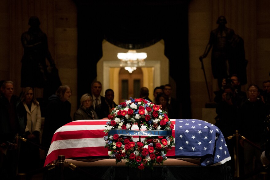 Bush was eulogized during a Capitol ceremony by Senate Majority Leader Mitch McConnell, who called him "a humble servant who loved his fellow citizens."