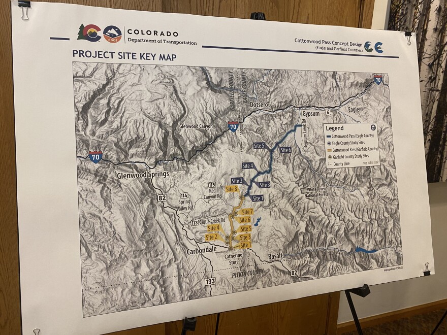CDOT used a series of displays during its open houses to convey proposed improvements to residents. This display shows the map of the project sites in both counties.