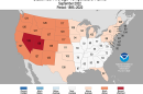  A figure from the NCEI national climate report. The states' numbers indicate how September's heat ranked over 128 years of record keeping, with 128 representing the hottest on record.