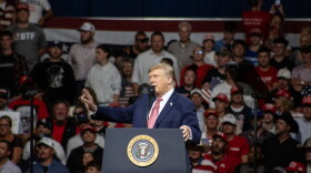 President Donald Trump speaking to the crowd in Wichita.