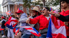 Jose Collazo, Eddie Colon, Veronica Colon and Jose Collazo Jr. of Hartford cheer during the Greater Hartford Puerto Rican Day Parade on Sunday Oct. 8, 2023. Thousands marched and gathered along the parade route that finished in Bushnell Park.