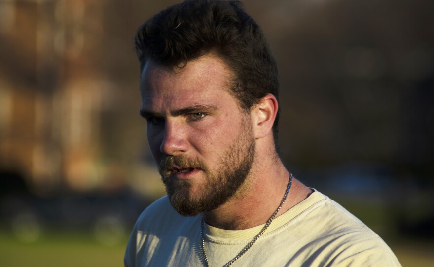 University of Maryland quidditch co-captain and chaser/keeper Mack Morgan catches his breath after a competitive team scrimmage.