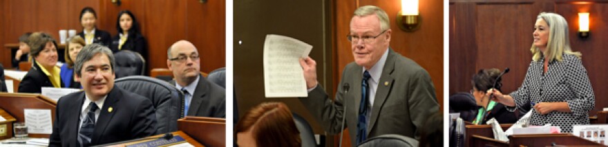 Sam Kito lll (left), Sen. Dennis Egan (middle), and Rep. Cathy Munoz (right). (Photos by Skip Gray)