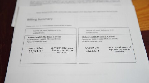A billing summary shows the majority of Michael Smith's medical debt.