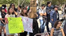 Protesters gathered outside SUB Mall on Wednesday in the wake of a lawsuit against Cornell University by a woman who said she was gang raped.