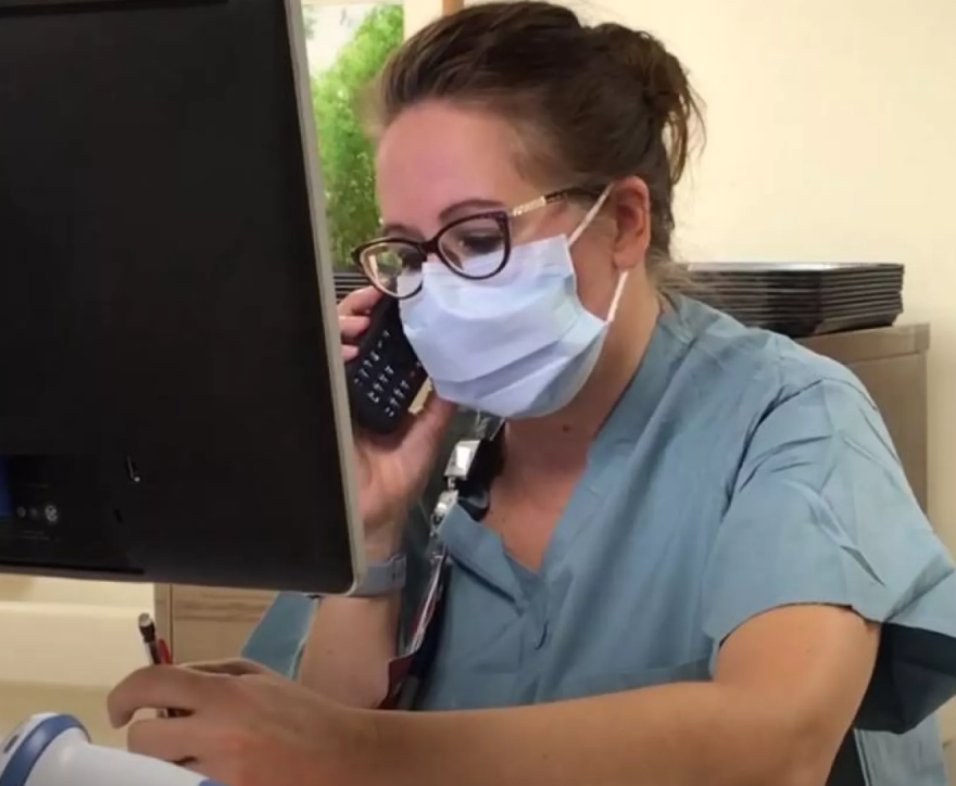  Nurse Tracy Hill works at her desk at Mercy Springfield during the pandemic