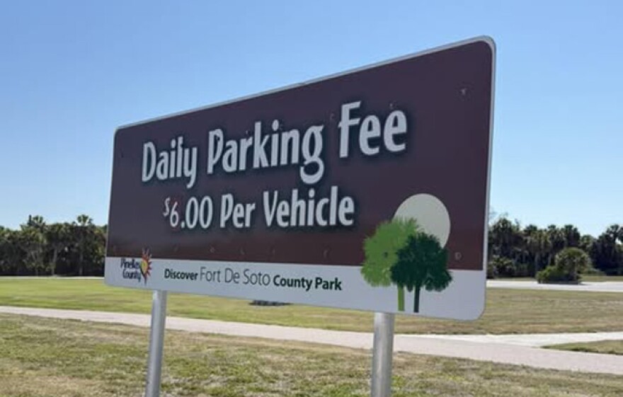 Daily parking fee sign at Fort De Soto County Park 