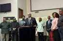 A photo of Black pastors at a press conference 