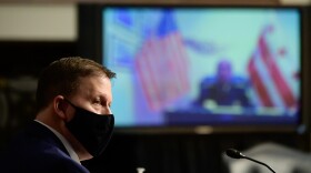 Former U.S. Capitol Police Chief Steven Sund testifies during a Senate Homeland Security and Rules joint hearing on Monday about the insurrection on Jan. 6. Erin Scott/Pool/Getty Images