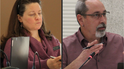 Former Kenai Peninsula Borough School District board of education members Virginia Morgan (left) and Zen Kelly (right).
