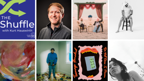 Decorative collage of album art for this week's featured artists on The Shuffle