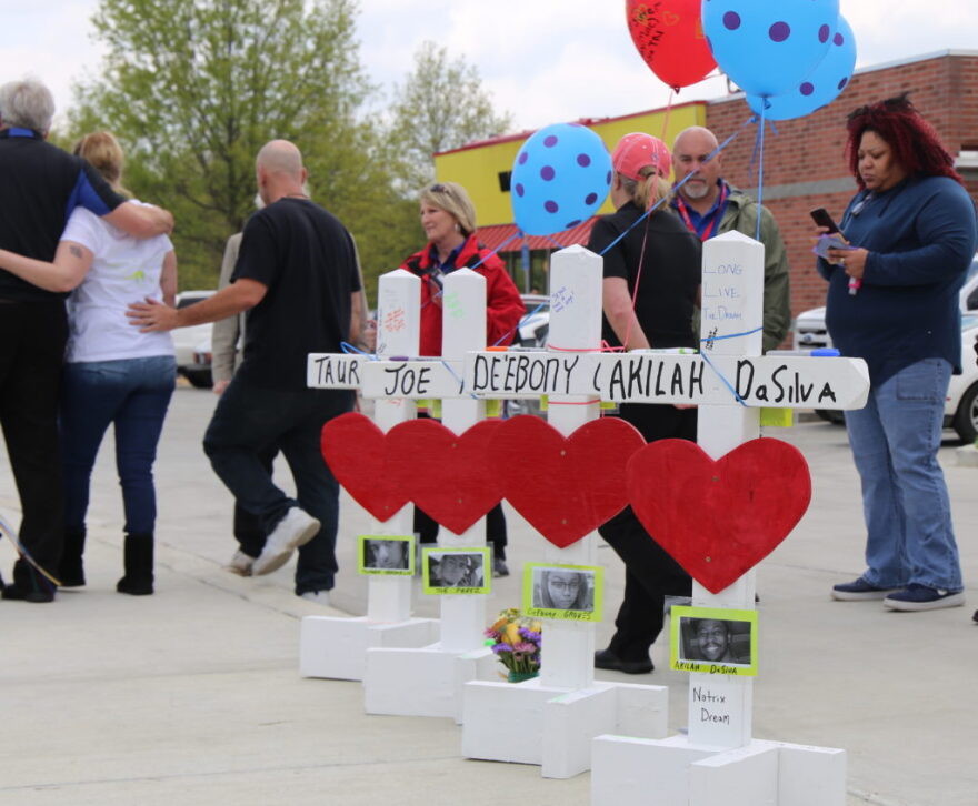 Mourners honor the four victims killed in a mass shooting at a Waffle House in Antioch on April 22, 2018.
