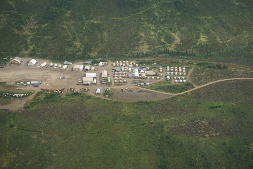 The Donlin Gold mine camp site is seen from the air on June 23, 2025. The question of whether to build the huge mine and bring it into production is a hot-button issue in the Yukon-Kuskokwim Delta region.