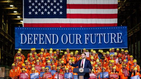 Vice President JD Vance speaks at the Cleveland Cliffs Middletown Works, Friday, Aug. 21, 2026, in Middletown, Ohio. 
