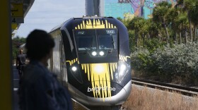 FILE - A Brightline train approaches the Fort Lauderdale station on Sept. 8, 2023, in Fort Lauderdale, Fla.