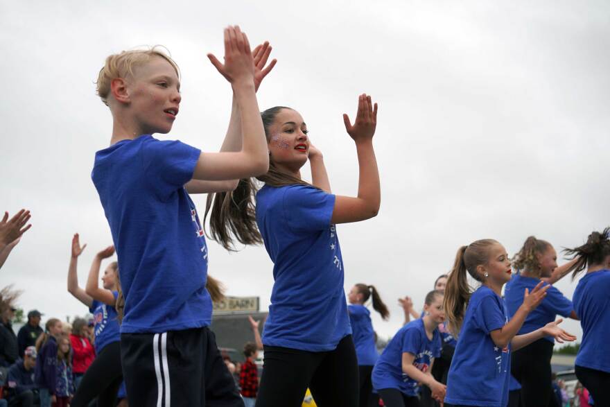 Forever Dance Alaska, who were awarded best youth in the Independence Day parade, perform on North Willow Street in Kenai, Alaska, on July 4, 2026.