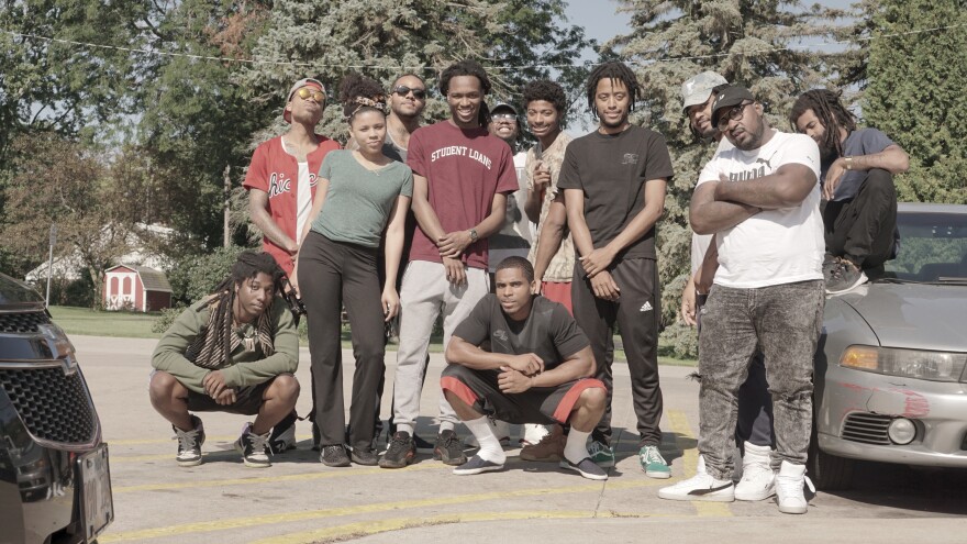 The day Frsh Waters (bottom center) got out of prison, he met up with Pivot Gang and friends in Chicago. "We played basketball like it was just a regular day," he says. "It was like nothing ever changed."