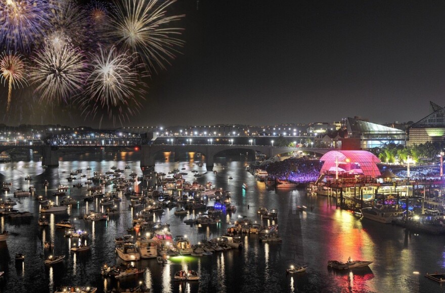 A panoramic view of the Riverbend Festival.