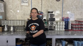 Business owner Martha Snyder behind the counter at her restaurant the Cedar Creek Cafe.