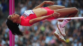 Brigetta Barrett competes in the women's high jump final Saturday in London's Olympic Stadium. She won the silver medal.
