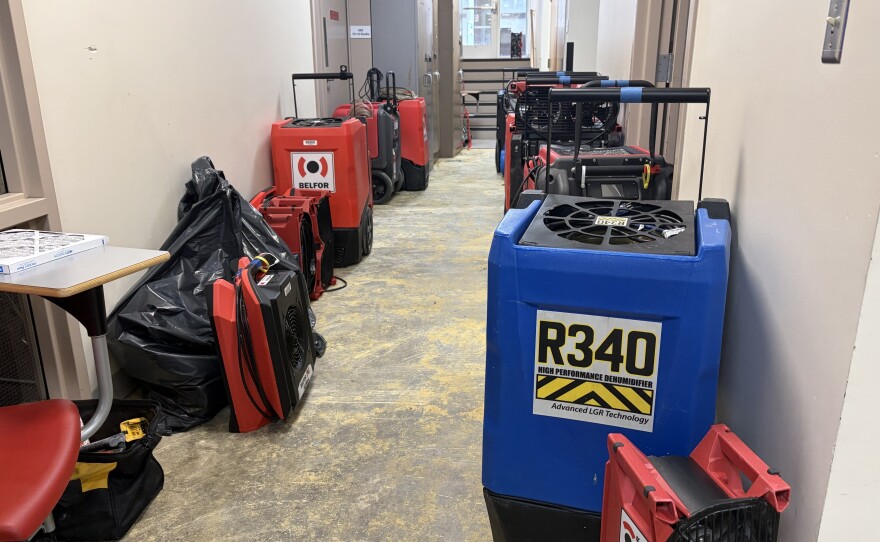 Water cleanup equipment in the basement of Fell Hall on ISU's campus.