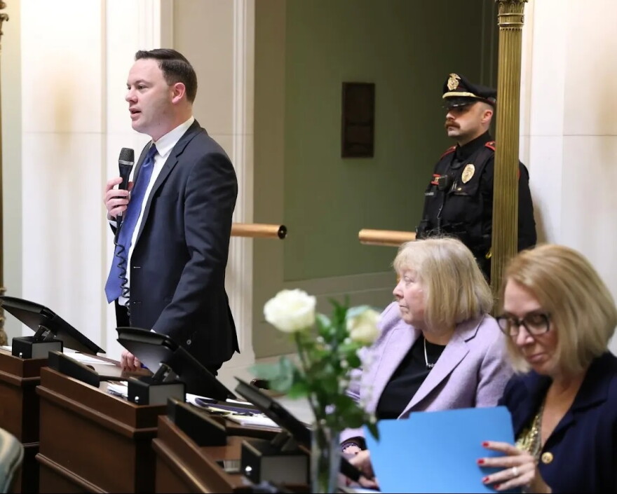 Ryan Pearson, seen addressing the Rhode Island General Assembly, says he wants to remain Majority Leader.