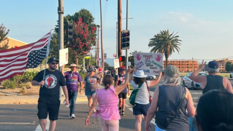 "Good Trouble" Protestors waving their signs and flags on Civic Center Drive & Haven Avenue in Rancho Cucamonga.